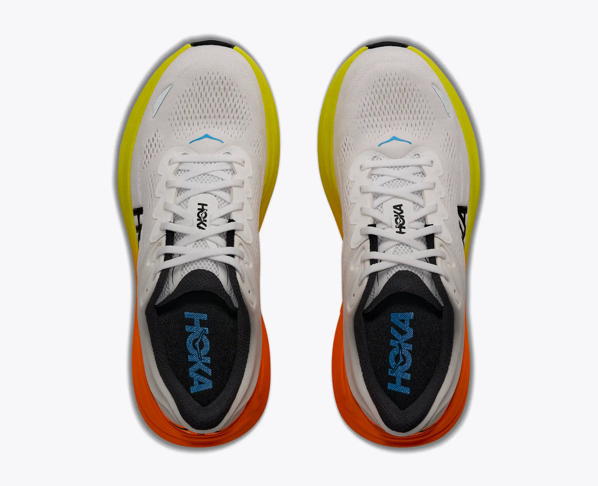 HOKA Bondi 9 — White / Neon Tangerine — vue 2
