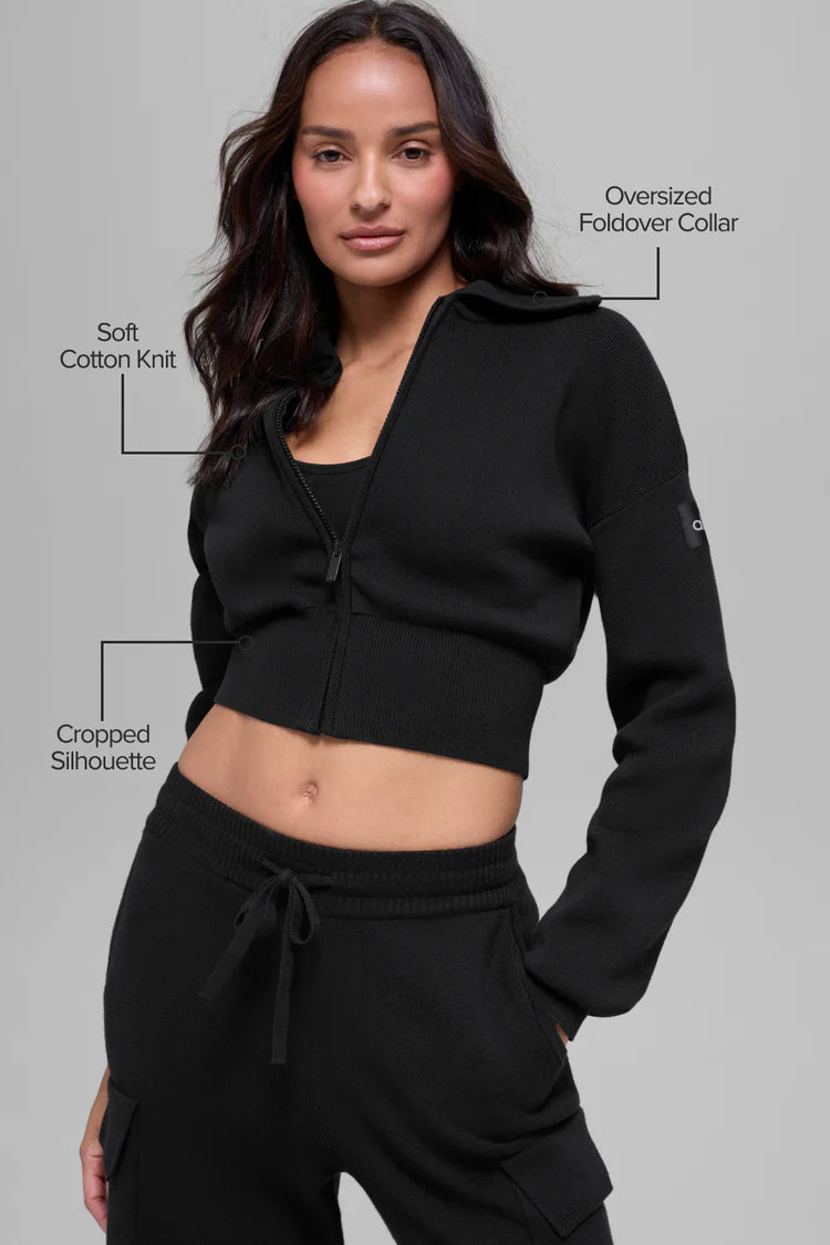 Scholar Knit Cropped Full Zip Jacket "new"