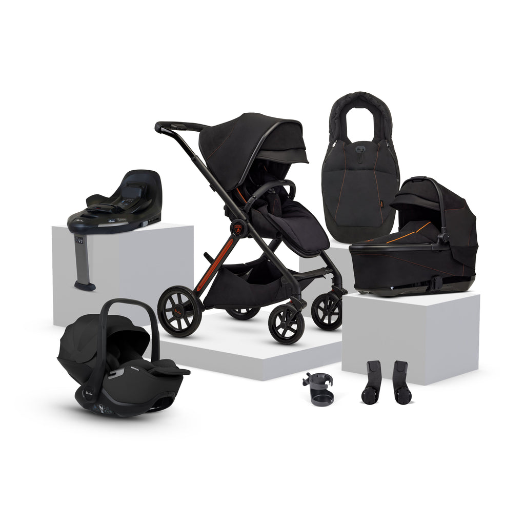 Silver Cross x Automobili Lamborghini Reef AL Arancio Travel System Ultimate 360 Infant Carrier Bundle (11-piece)