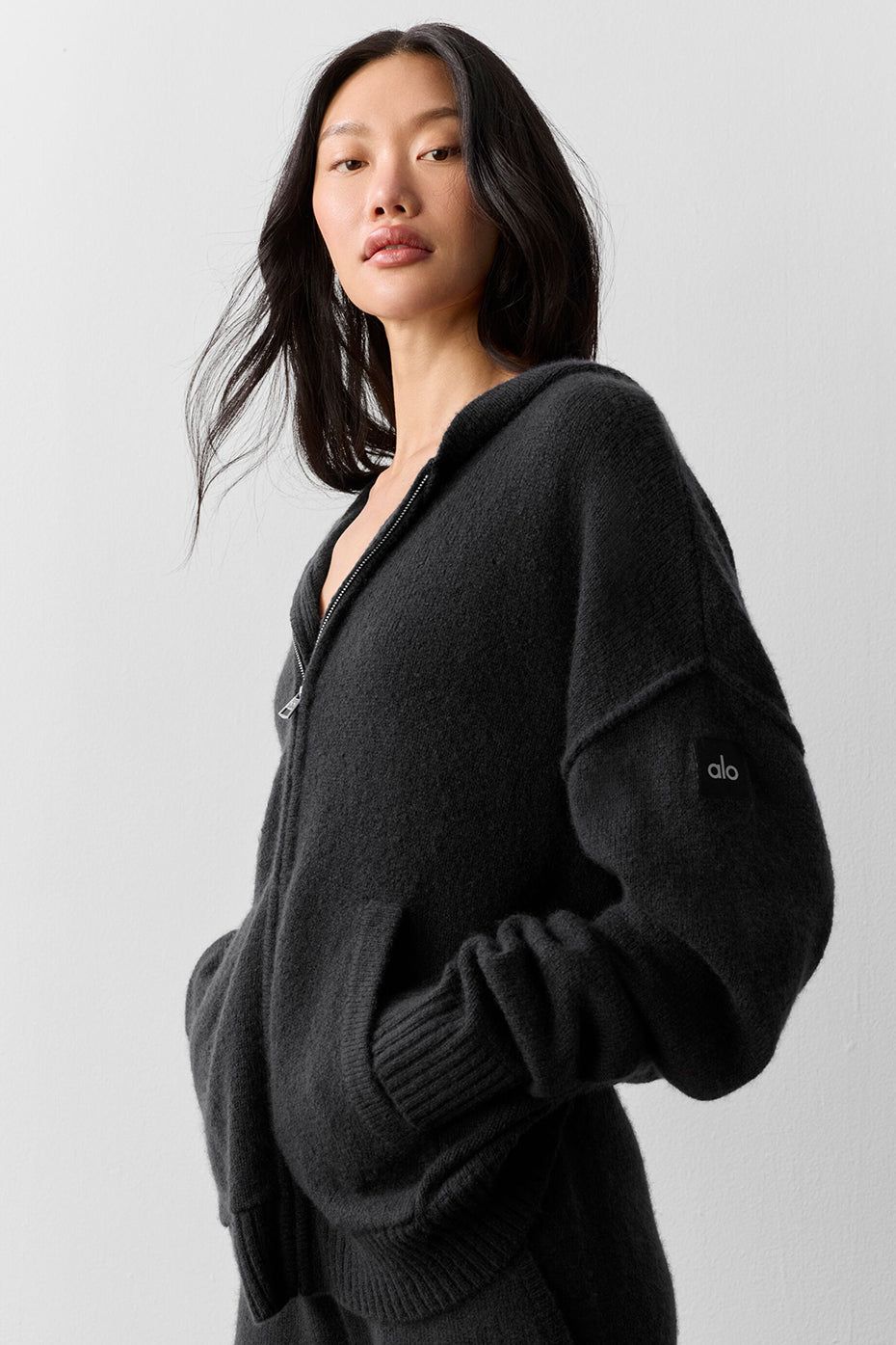 New Class Cashmere Full Zip Hoodie - Black