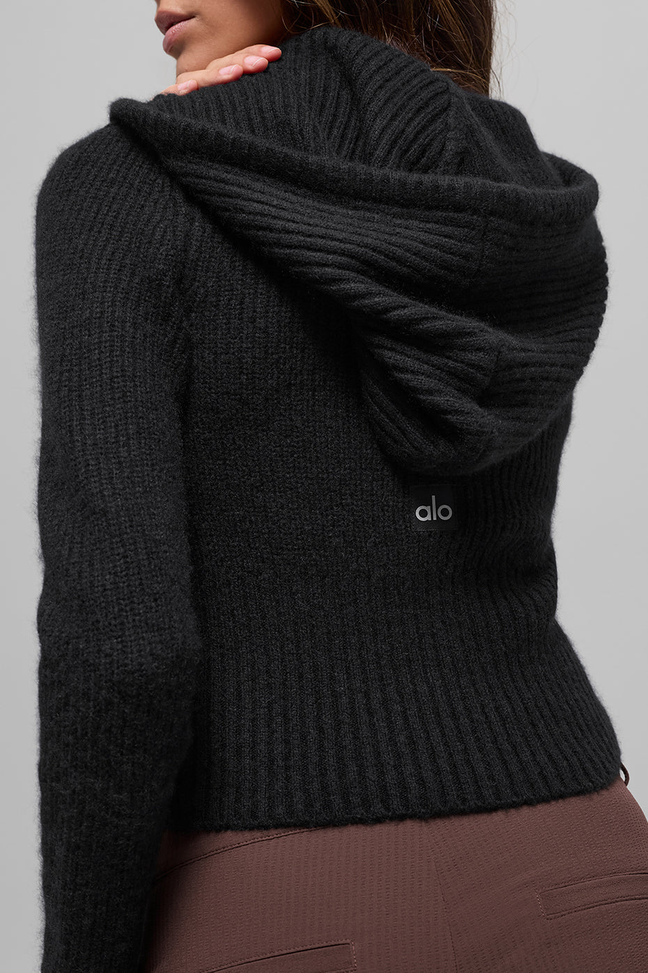 Cashmere Ribbed Noble Full Zip Hoodie - Black
