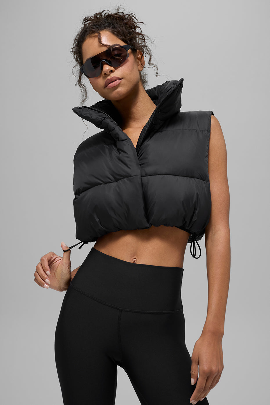 Extreme Cropped Gold Rush Puffer Vest - Black