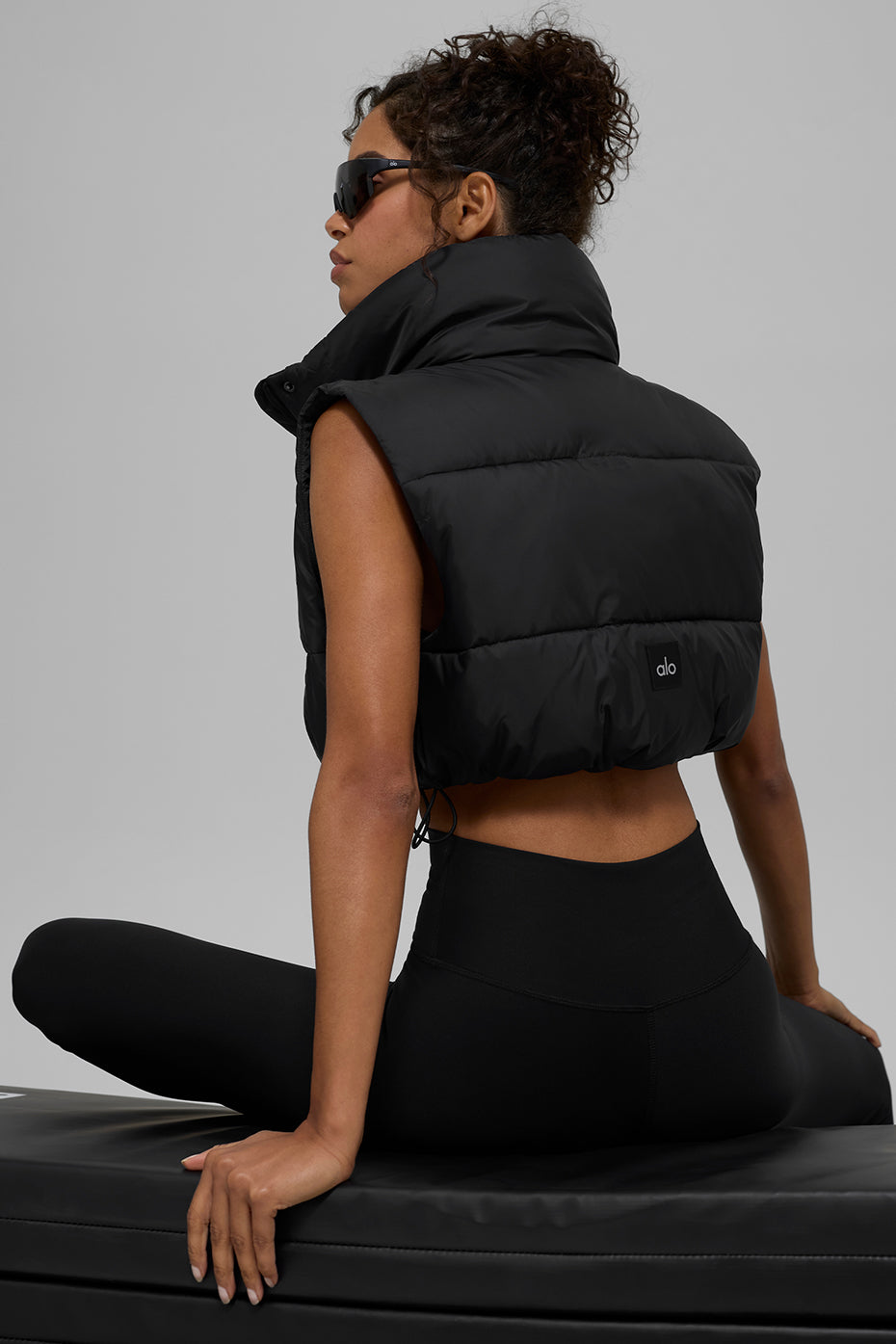 Extreme Cropped Gold Rush Puffer Vest - Black